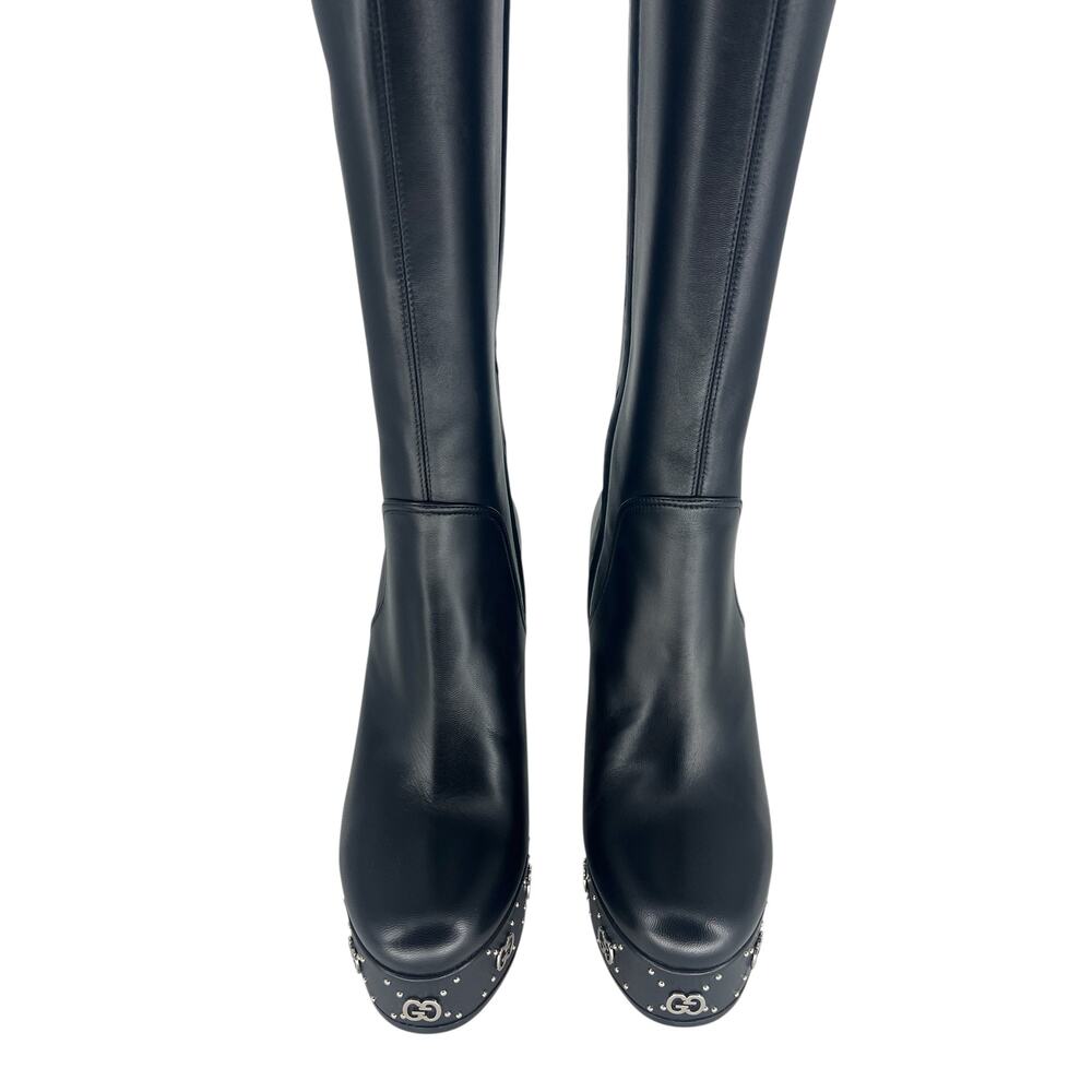 Gucci Black Janaya Platform GG Studded Tall Knee High Boot - Picture 9 of 16